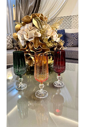 BOHEMİA Kristal Sterna Renkli Ayaklı Kesme El İşi Kahve Yanı Su Bardağı