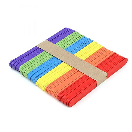 Puti Renkli Dar Ahşap Çubuk 50 Li Paket (KOD : 4582)