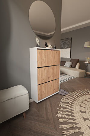 DF08101KAC Ayakkabılık Raflı Ayakkabılık 3 Bölmeli Kapaklı Ayakkabılık