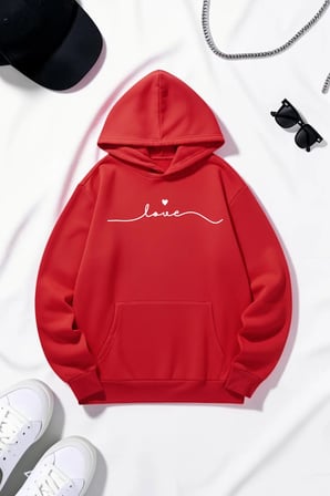 Unisex Love Baskılı Oversize Hoodie Kapüşonlu Sweatshirt