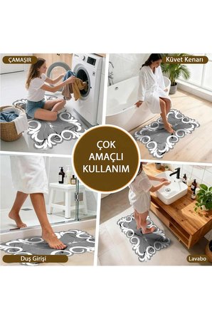 Banyo Paspası, Yumuşak Banyo Halısı, Kaymaz Dot Tabanlı, Yıkanabilir - 60x100