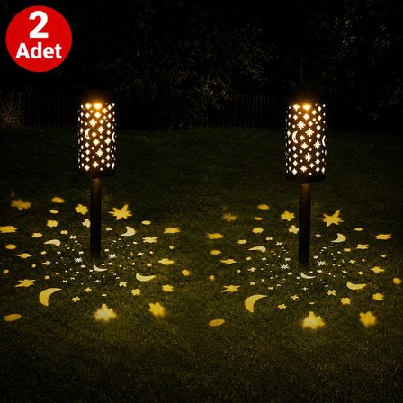 2'li Solar 43 cm Güneş Enerjili Bahçe Lambası Solar Dekoratif Kazık Aydınlatma Balkon Teras Yürüyüş Yolu