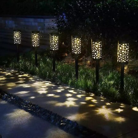 2'li Solar 43 cm Güneş Enerjili Bahçe Lambası Solar Dekoratif Kazık Aydınlatma Balkon Teras Yürüyüş Yolu