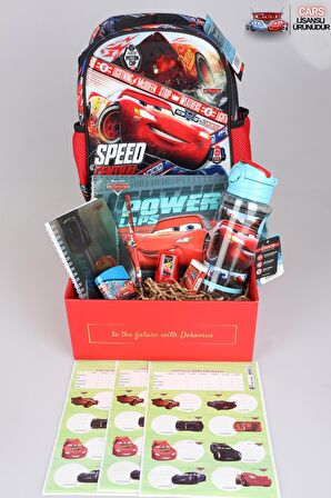 LİSANSLI CARS GIFT BOX 12 PARÇA ANAOKULU ÇANTASI,500 ML MATARA VE KIRTASİYE SETİ 