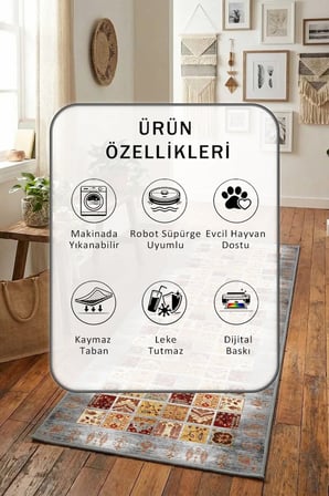 Ehl-227 Yıkanabilir Kaymaz Taban Dijital Baskılı Yolluk Halı