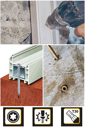 Buldex Vida 7.5x200 mm 50 ADET Sivri Uçlu Dübelsiz Beton Vidası Tork Duvar Vidası Buldeks