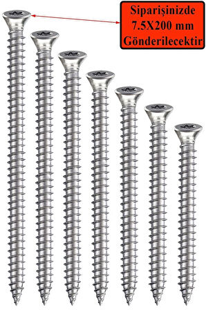 Buldex Vida 7.5x200 mm 50 ADET Sivri Uçlu Dübelsiz Beton Vidası Tork Duvar Vidası Buldeks