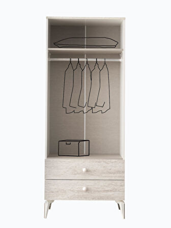 Petra 2 Kapaklı Aynalı Elbise Dolabı Gardrop 120x55x200 