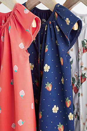 Next Baby % 100 Pamuklu Kırmızı Çilek Desenli 3’lü Romper Set