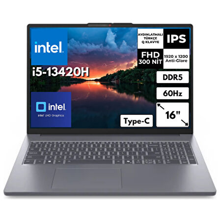 Lenovo IdeaPad Slim 3 16IRH10 i5-13420H 8 GB 512 GB SSD UHD Graphics 16" WUXGA FreeDos Notebook 83K20073TRAT2