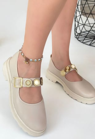 Erbilden Okira Bej Cilt Oxford Ayakkabı Ortopedik Bağcıksız