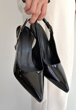 Erbilden Hies Siyah Rugan Topuklu Ayakkabı 7.5 CM Topuk