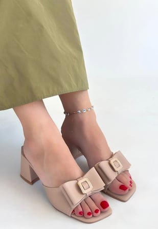 Erbilden Veor Nude Cilt Topuklu Kadın Terlik 7 CM