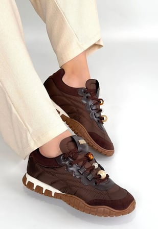 Tues Kahverengi Nubuk Bağcıklı Ortopedik Kadın Spor Ayakkabı