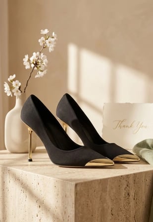 Alis Siyah Saten Stiletto Ayakkabı Gold Topuklu