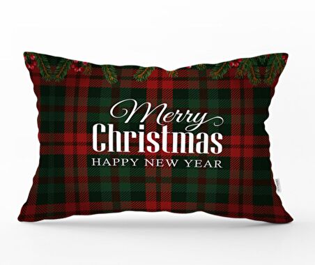 Ekose Zeminde Merry Christmas Yastık & Kırlent & Kırlent Kılıfı 35x55 cm