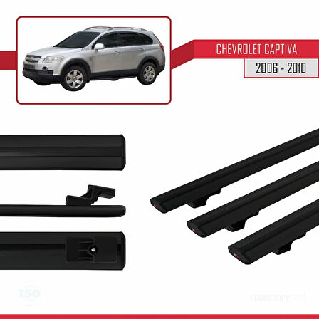 Chevrolet Captiva 2006-2010 Arası ile Uyumlu BASIC Model Ara Atkı Tavan Barı Siyah 3 Adet