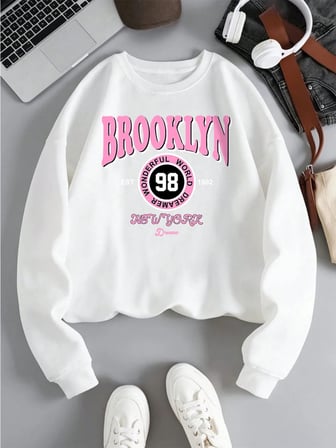 Brooklyn Dünya Hayalperest Kazak Kadın Mektup baskılı kapüşonlu svetşört Polar Sıcak Crewneck