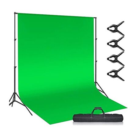 Rabsev 2x3m Yeşil Fon Perde + Fon Standı Seti 4 Mandal Green Screen Background