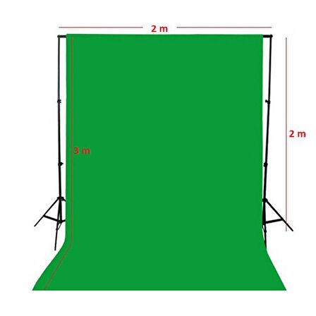 Rabsev 2x3m Yeşil Fon Perde + Fon Standı Seti 4 Mandal Green Screen Background