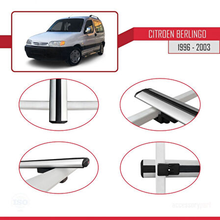 Citroen Berlingo (M49) 1996-2003 Arası ile Uyumlu BASIC Model Ara Atkı Tavan Barı Gri 2 Adet