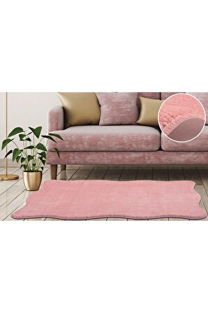 My Evilla Modern Dekoratif Halı Jel Kaymaz Taban  Peluş  Puffy Pembe Post Halı 02