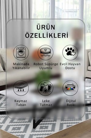 Yıkanabilir Kaymaz Taban Dijital Baskılı Halı ve Yolluk – Leke Tutmaz Salon & Mutfak Halısı