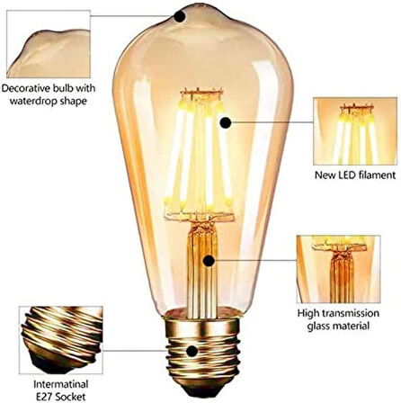 4 watt St-64 Rustik Led Ampul 5'li Paket  (Armut Tip) 1 Yıl Garantili RF-4W