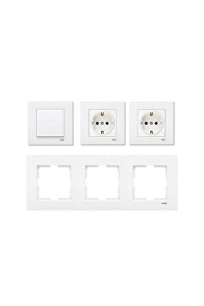 Karre Beyaz Üçlü Set Anahtar + Topraklı Priz + Topraklı Priz