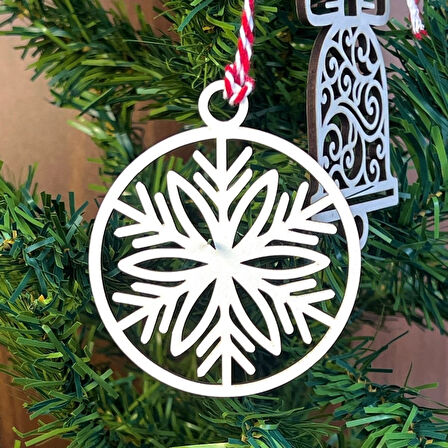 celikavm® 10 Parça Kırmızı Beyaz İpli Karışık Model Ahşap Yılbaşı Ağaç Süsü