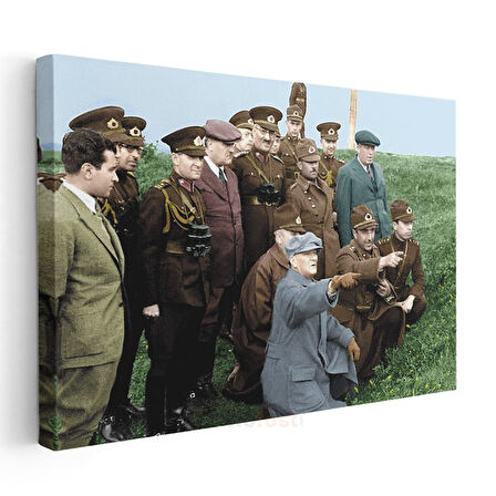 Atatürk ve Askeri İnceleme - Saha Komutasında Kanvas Tablo