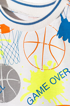 Erkek Çocuk Sarı Kollu Basic Baketboll Desenli Tişörtlü Şortlu Takım