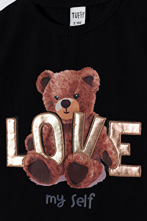 Kız Çocuk Siyah Ayıcık Desenli  Tütü Etekli Takım