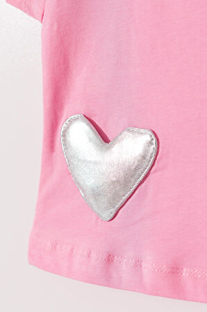 Kız Çocuk Pembe Kalp Desenli  Tütü Etekli Takım