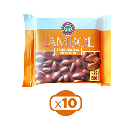 Kahve Dünyası Tambol Sütlü Çikolata Bademli 77 gr x 10 Adet