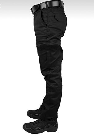 Outdoor Erkek Kargo Pantolon Likralı Slim Fit Siyah Düz Paça