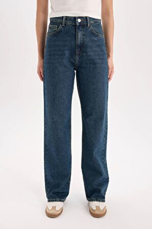 90's Wide Leg Yüksek Bel Geniş Paça Uzun Jean Kar Yıkamalı Pantolon