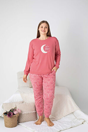 Kadın Bisiklet Yaka Düğmesiz Kışlık Termal Bilek Manşetli Jogger Uzun Kol Cepli Pijama Takımı