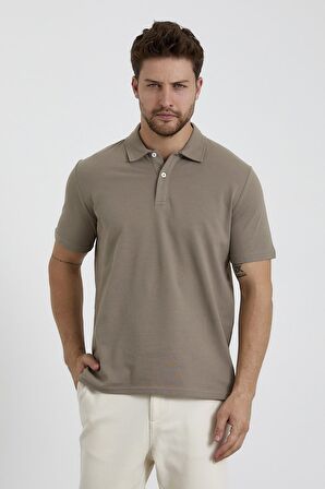 Erkek Basic Polo Yaka Tişört (Regular Fit) Vizon