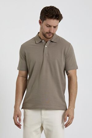 Erkek Basic Polo Yaka Tişört (Regular Fit) Vizon