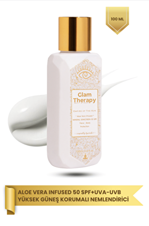 Glam Therapy Solar Embrace Aloe Vera Infused 50 SPF-UVA-UVB Yüksek Güneş Korumalı Nemlendirici Yüz Ve Vücut Güneş Kremi 100 ml