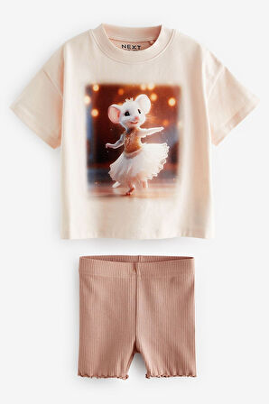 Next Baby % 100 Pamuklu Krem Fare Desenli Kısa Kollu Alt Üst Takım
