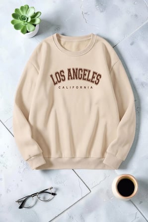 Unisex Los Angeles Baskılı Bisiklet Yaka Sweatshirt