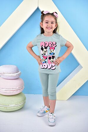 Kız Çocuk T-shirt Minie Mouse More Basklı Taytlı Takım