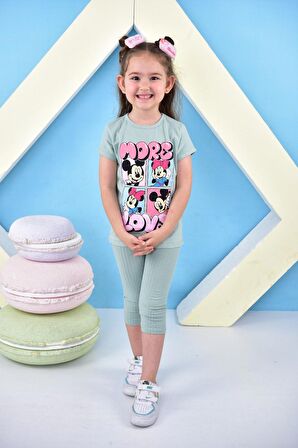 Kız Çocuk T-shirt Minie Mouse More Basklı Taytlı Takım