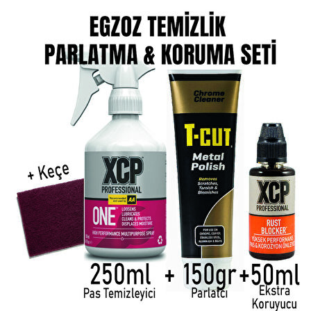 Motosiklet Egzoz Temizlik&Parlatma&Koruma Pak.(250ml XCP One + 50ml RB + Keçe)