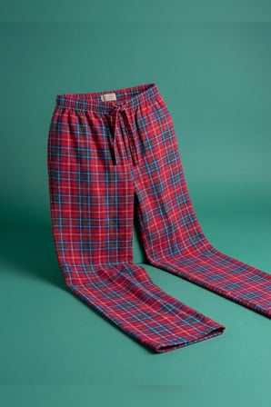 Büyük Beden Tek Alt Pijama Yumuşak Milan Kumaş İpli Bel Mavi Kırmızı Kareli Loungewear Pantolon