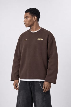 Erkek Cake Baskılı Pis Dikiş Detaylı Oversize Sweatshirt Kahve