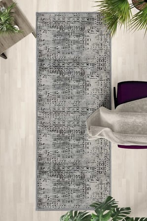 Yıkanabilir Yolluk Halı Kaymaz Taban Salon Mutfak Gri