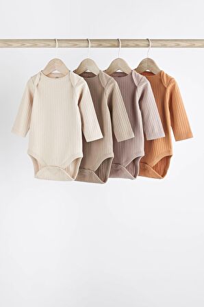 Unisex Pamuklu Kahverengi 4’lü Body Zıbın